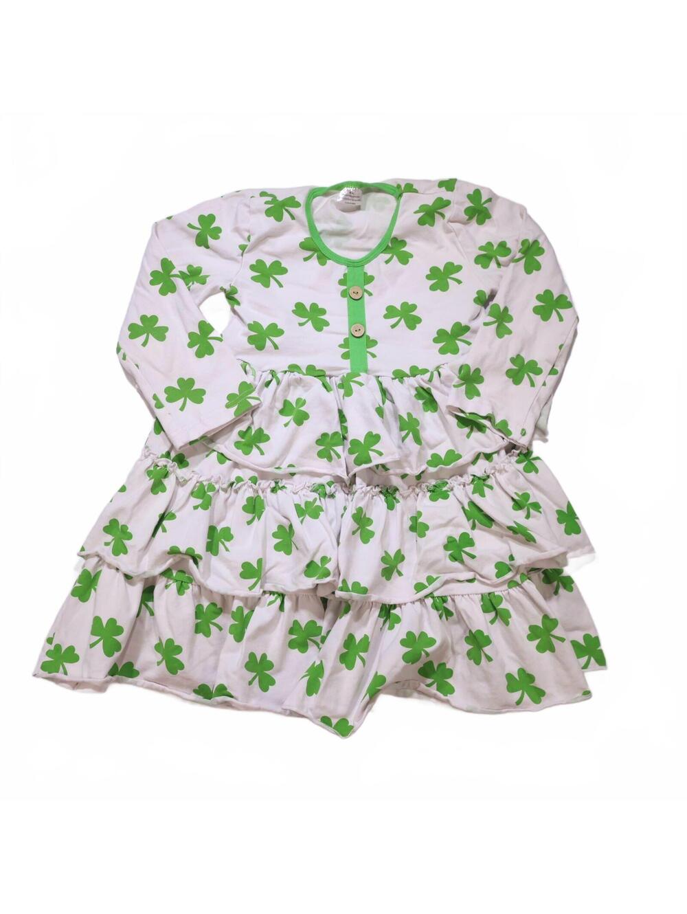 Girls XXL Tunic Top Tiered Ruffles / Icing Top White with Shamrocks Cotton Blend